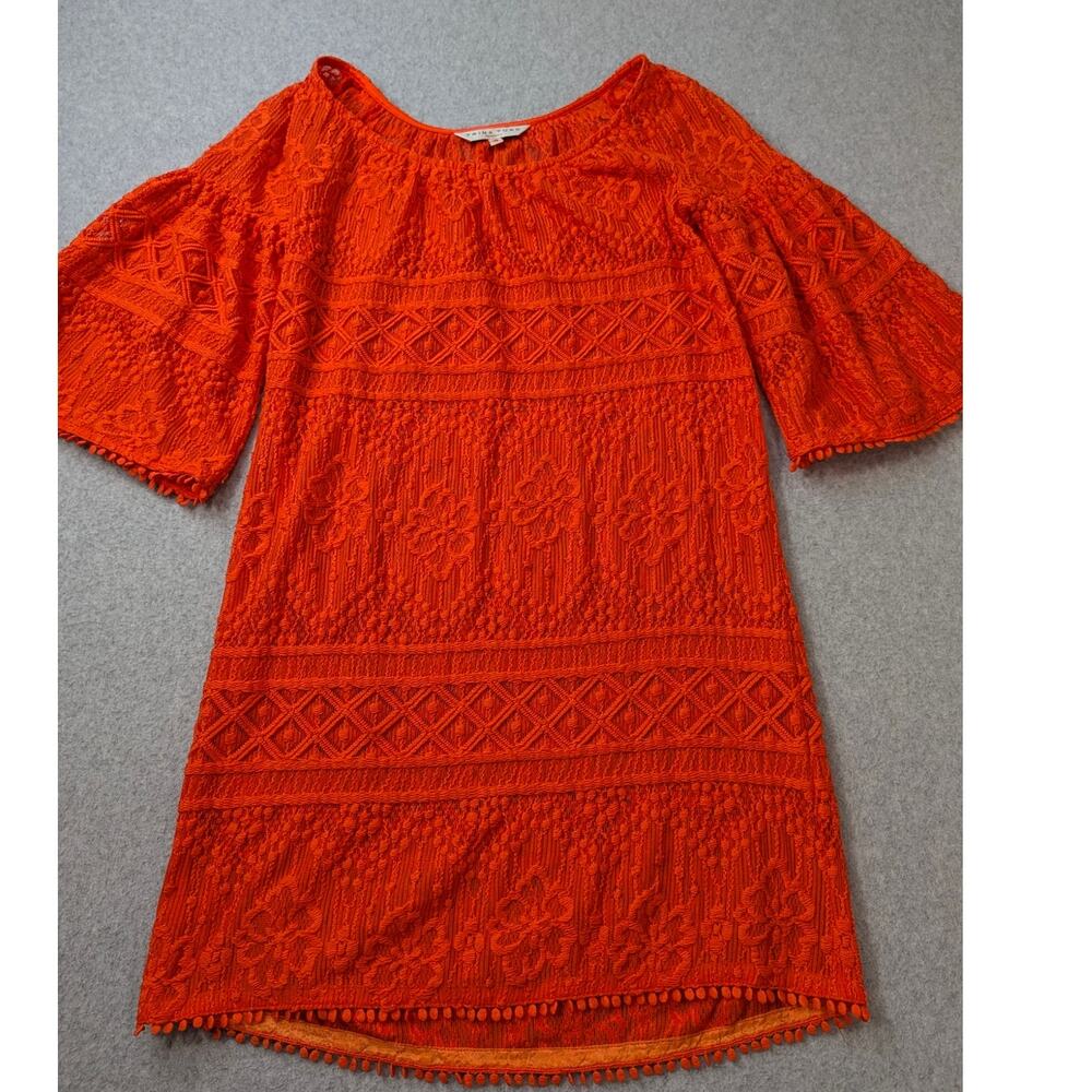 Trina Turk Orange Lace Dress Cover Up Size 4 Bell Sleeves Shift Mini (NO SLIP)